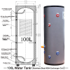 A+ 100L 80℃ DHW Buffer Storage Stainless Steel SUS304 SUS316L Duplex Cylinder Hot Water Tank Solar Hybrid Thermal Heating Exchanger Coil Heated Boiler Heater Pump HVAC System