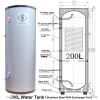 200L 80℃ DHW Buffer Storage Stainless Steel SUS304 SUS316L Duplex Cylinder Hot Water Tank Solar Hybrid Thermal Heating Exchanger Coil Heated Boiler Heater Pump HVAC System