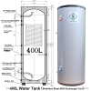 80Dg 400L SUS316L SUS304 Duplex Buffer Storage Cylinder Tank Exchanger Coil Heated Solar Hybrid Thermal Hot Water Heating Solution Boiler Heater Pump HVAC DHW System