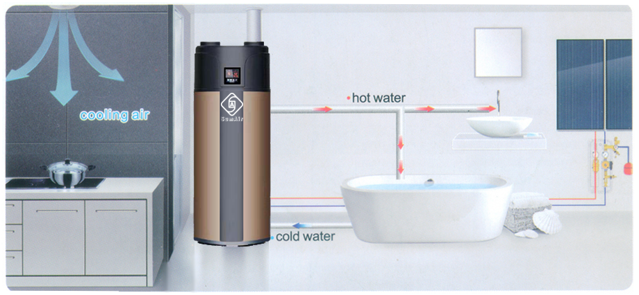 all in one heat pump water heater (hot water + cooling air)