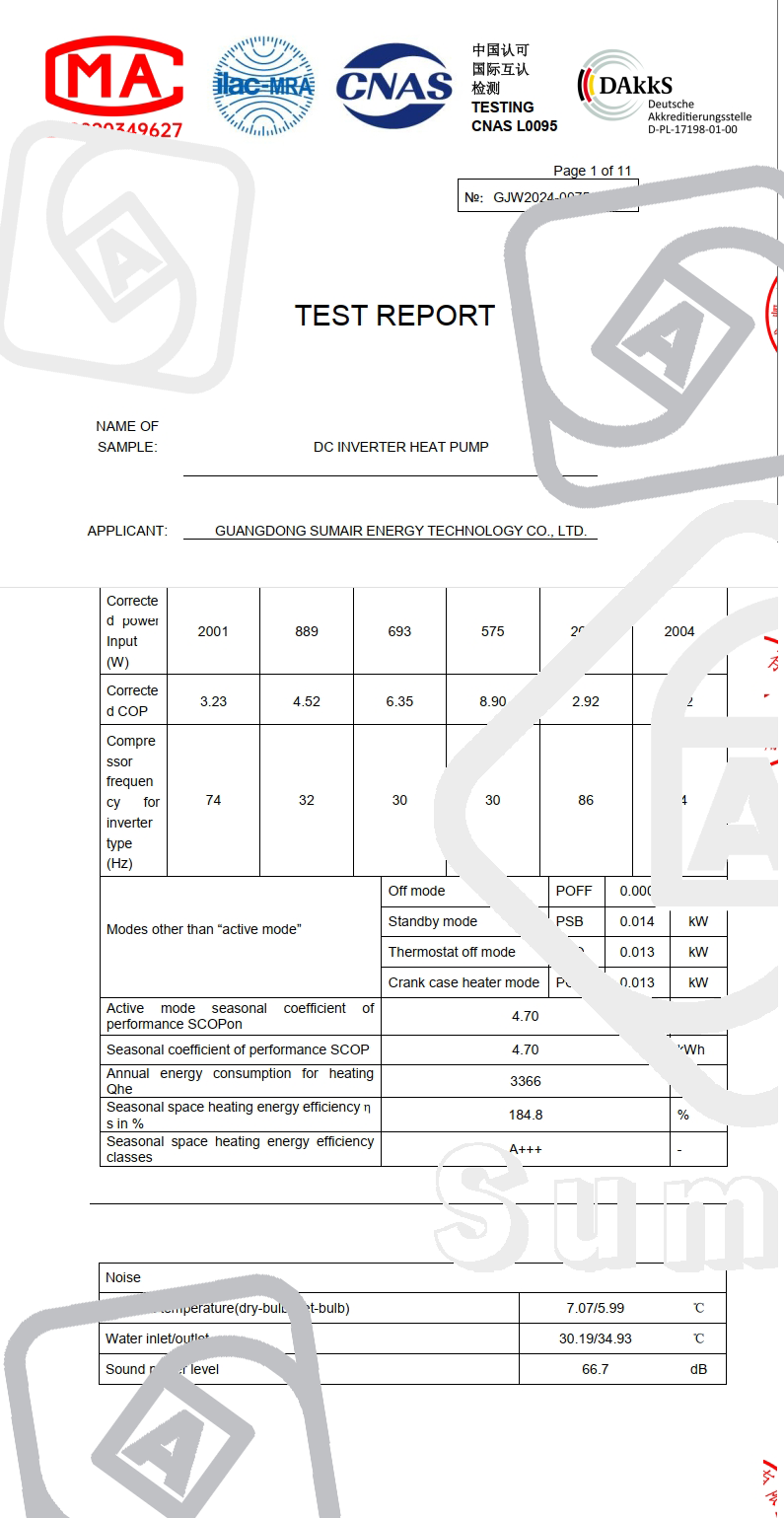 ErP Test Report of 10-12kw Split EVI DC Inverter Air Source Heat Pump Water Heater House More Detail of Heating Domestic Hot Water Heated