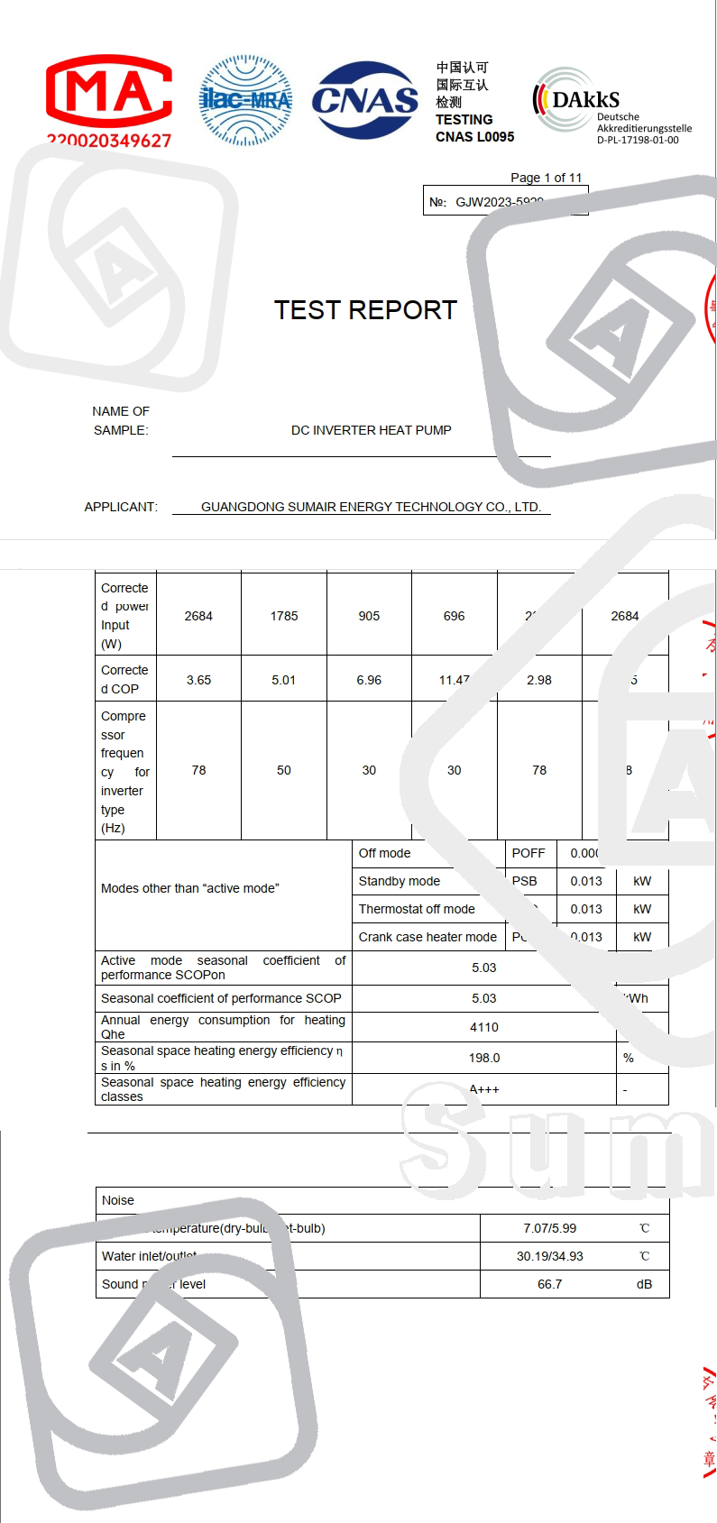 ErP Test Report of 12-22kw Split EVI DC Inverter Air Source Heat Pump Water Heater House Heating Domestic Hot Water Heated
