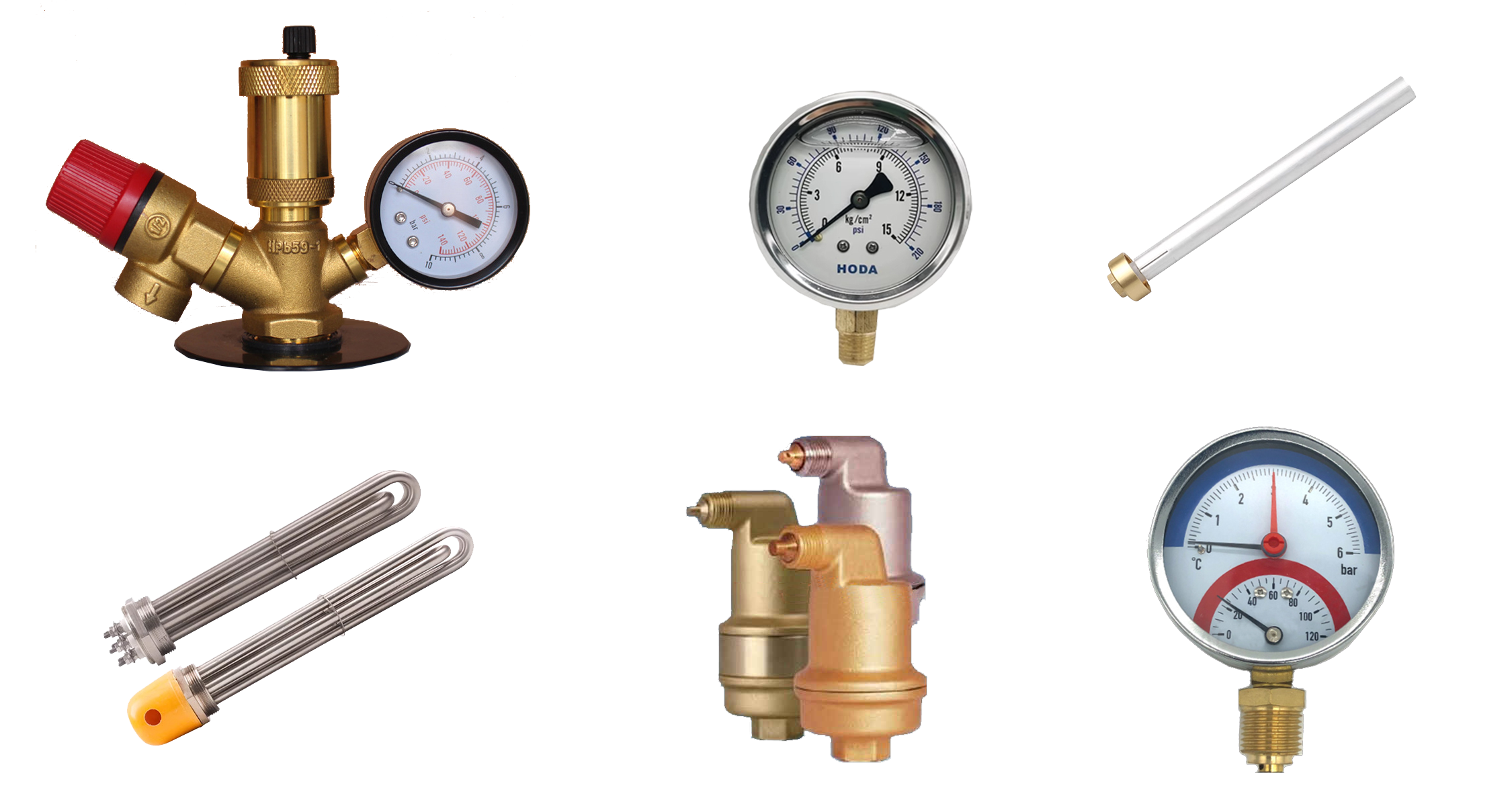 all in one safety valve, pressure gauge, magnesium rod, electric heater, exhausted valves, pressure temperature gauge etc. key parts for domestic hot water storage cylinder tank