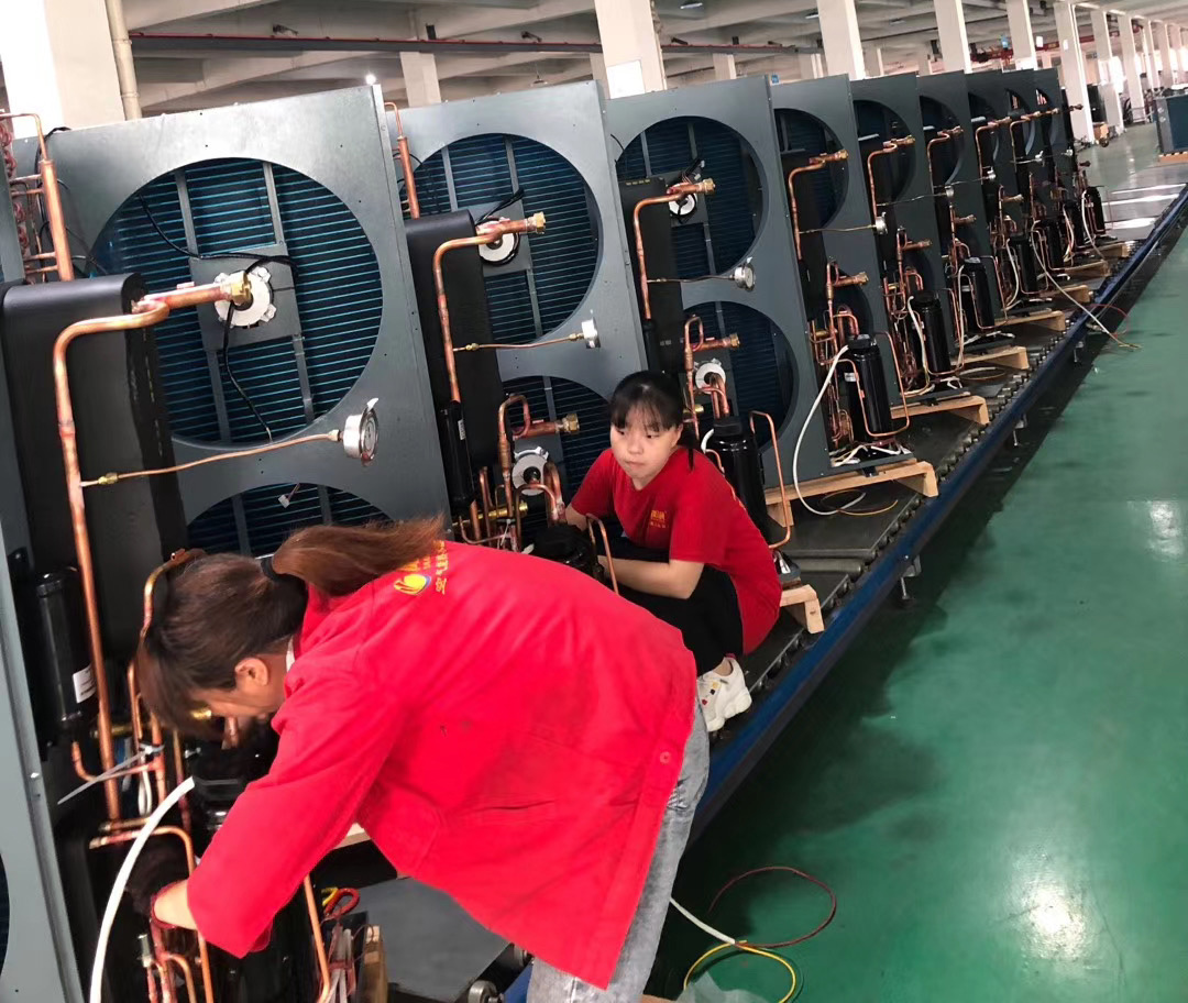 Outdoor Unit Production Line of A+++ 75D Hot Water 18kw14 Split EVI DC Inverter Air Source Heated Pump Water Heater House Radiator Heating DHW