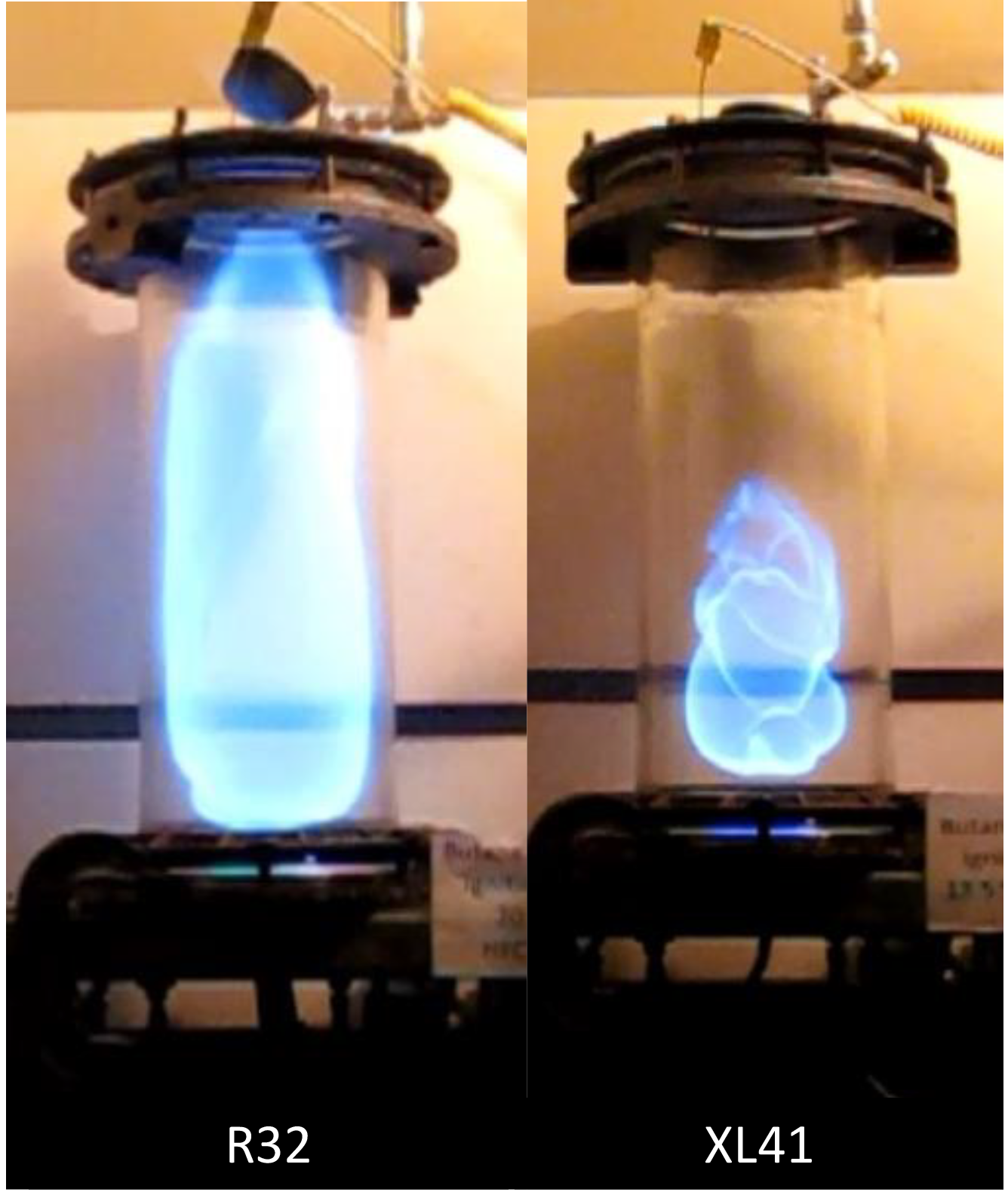 Comparison Refrigerant Gas R32 vs xl41(R454B) at 0.233sec. after ignition