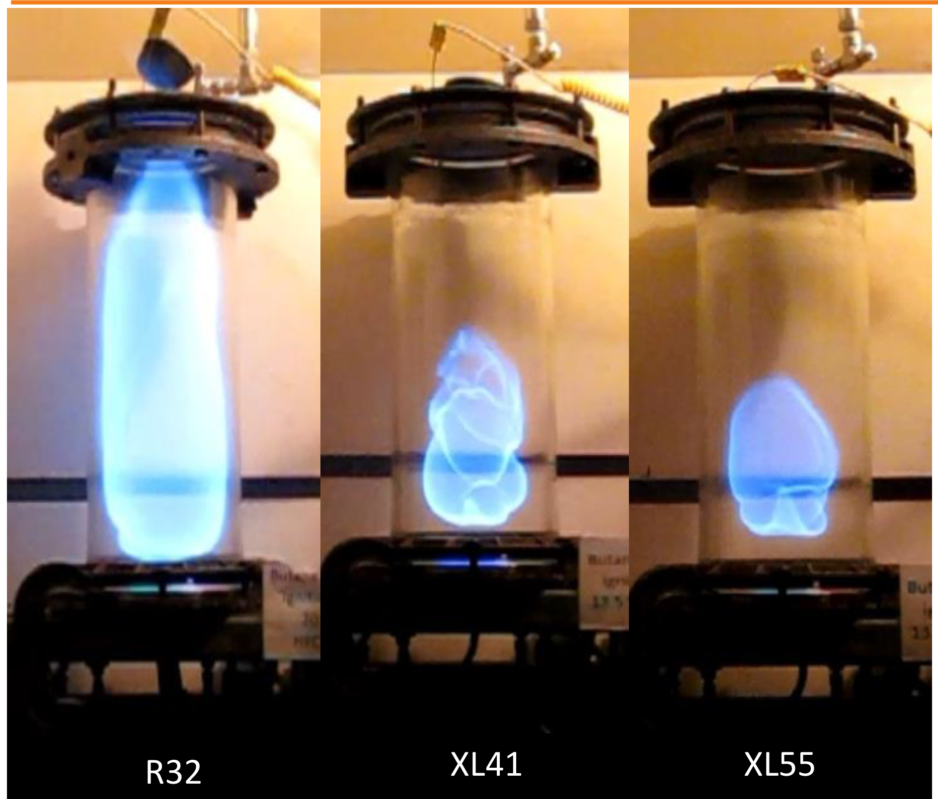 r32 xl41 & xl55 Refrigerant comparison at 0.233sec. after ignition