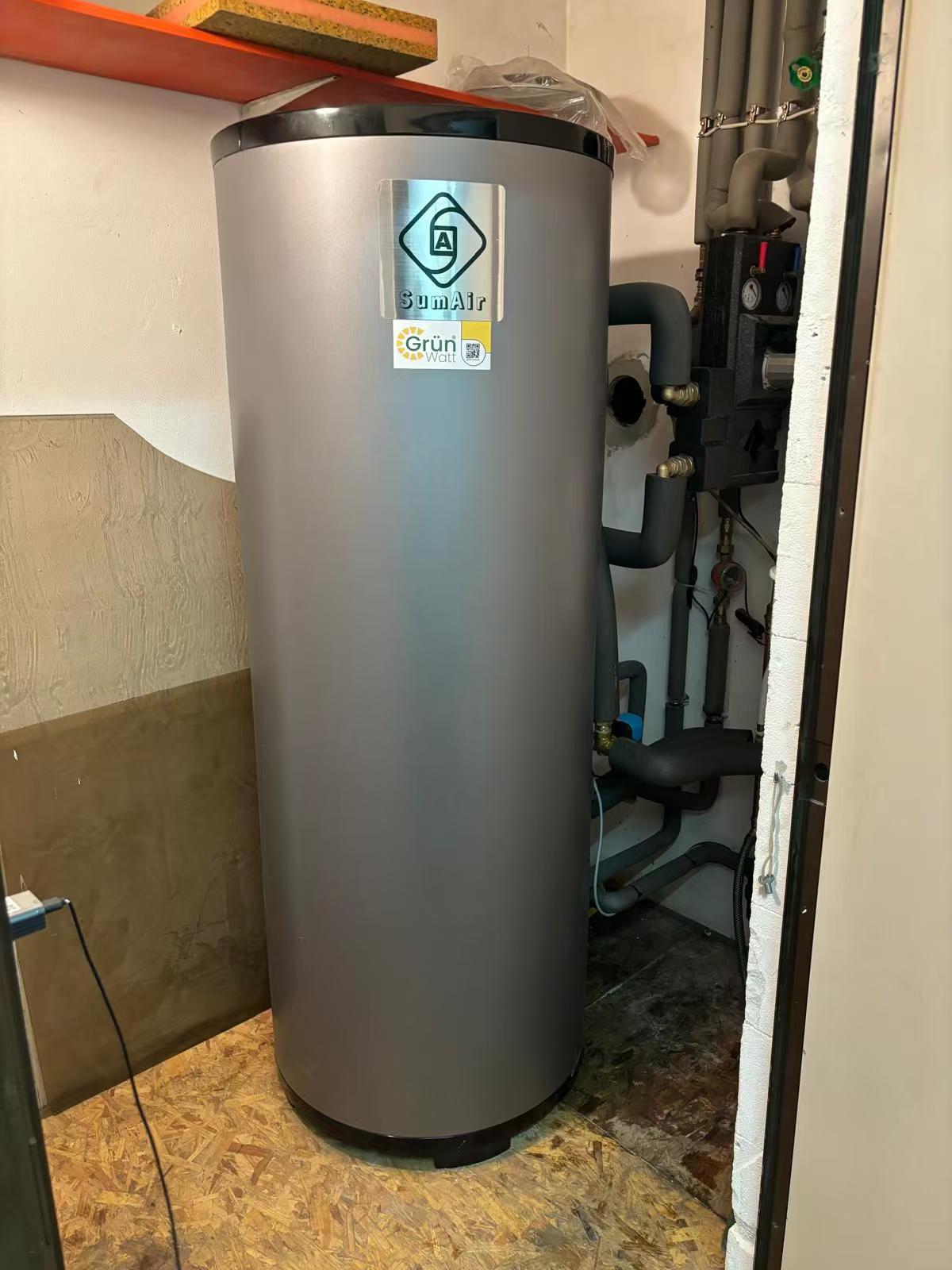 Hot Water System with heat pump & 500l 2 In 1 Combined SUS304 316L Duplex Stainless Steel Sanitary Hot Water Storage Boiler Buffer Cylinder Tank Monoblock Heating Thermal Pump System in Germany project sites
